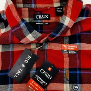 Chaps Mens Performance Flannel Shirt Red Plaid Big and Tall 4XB Moisture Wicking